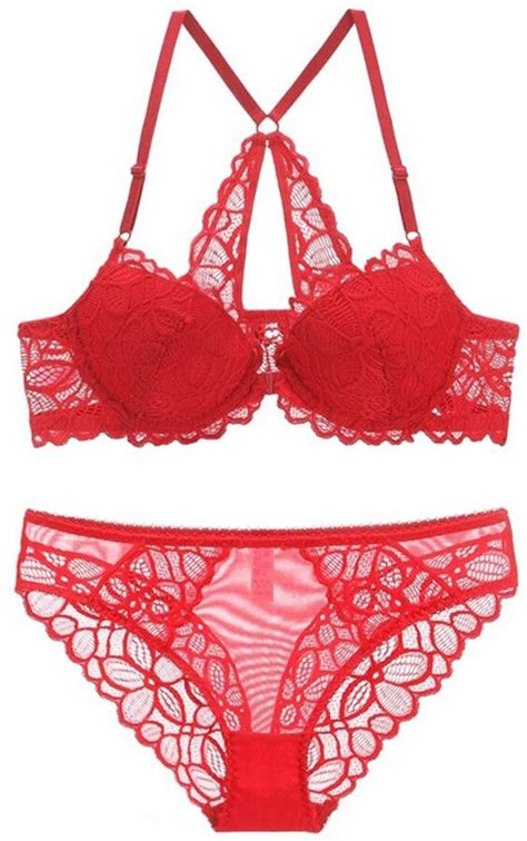 lcncc sexy plunge backless front closure bra set lace embroidery push up bra and panties set