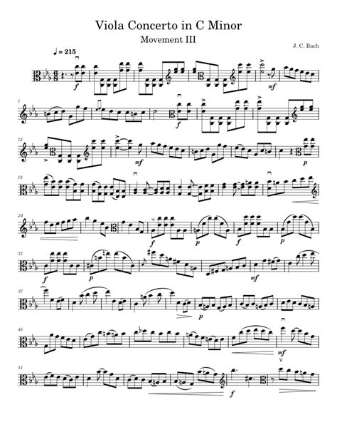 Viola Concerto In C Minor Johann Christian Bach 3rd Movement Sheet