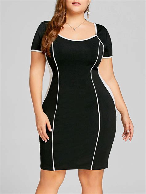 36 Off Plus Size Two Tone Bodycon Dress Rosegal