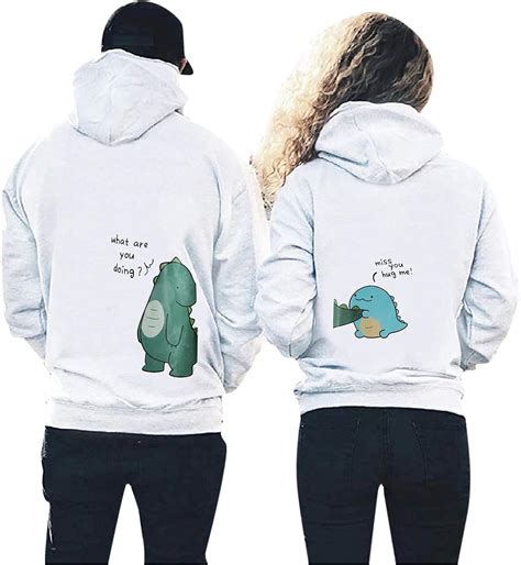Sanahy Cute Dinosaur Couple Hoodies Matching Couple Sweaters His And