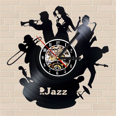 1piece i love jazz black vinyl record clock creative cd wall clock creative hanging watch home