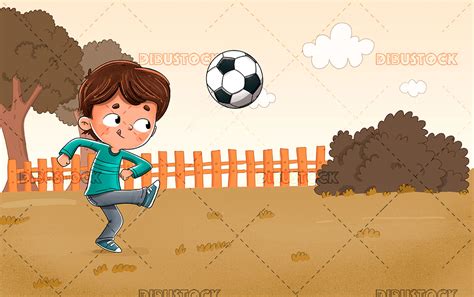 Niño jugando al fútbol en el parque Dibustock Ilustraciones infantiles de Stock