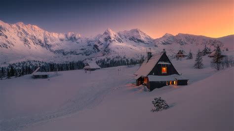 Evening In Winter Snowy House Wallpaper Hd Nature 4k Wallpapers