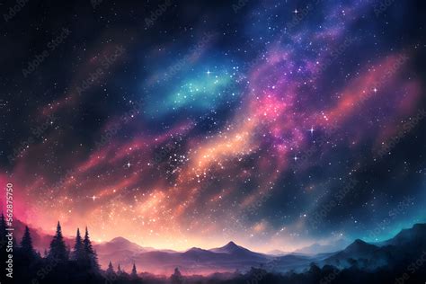 Galaxy Landscape Background Night Sky With Stars Wallpaper Generative