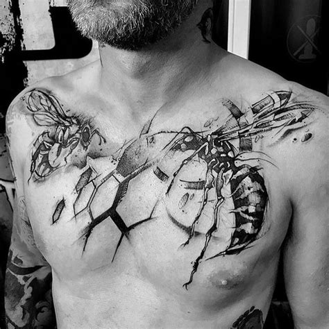 Bee And Wasp Chest Hand Tattoos For Guys Thigh Tattoos Women Tattoos