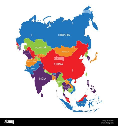 Vector Illustration Asia Outline Map With Countries Names Isolated On