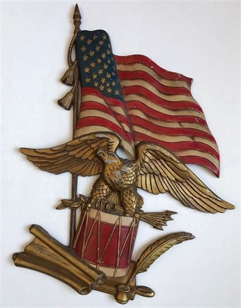 1968 sexton american flag eagle gold cast metal plaque sign patriotic usa large american flag