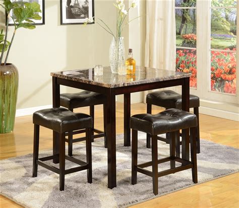 Kinsey 5 Piece Counter Height Faux Marble Top Dining Set In Espresso