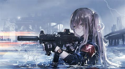 Arma Chicas Anime Cabello Largo Pistola Agua Anime Hk Ump