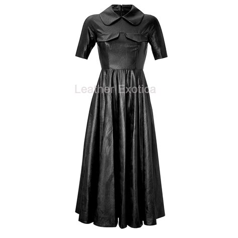 Stylish Women Long Leather Dress Leatherexotica