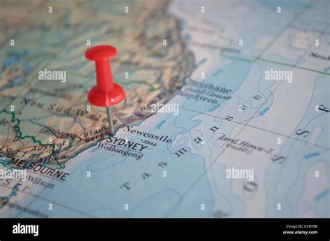 Sydney Marked With Pin On Map With Selective Focus Stock Photo Alamy