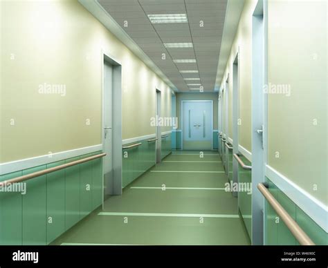 Modern Medical Clinic Bright Blurred Background Corridor Spacious