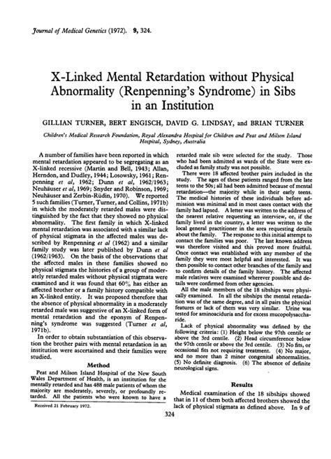 X Linked Mental Retardation Without Physical Abnormality Renpennings
