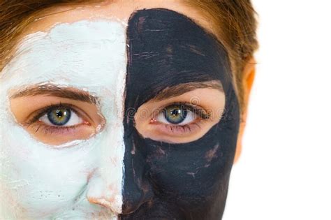 Girl With Black White Mud Mask On Face Stock Image Image Of White