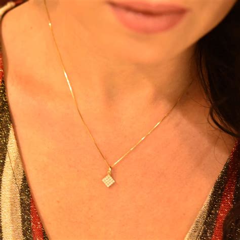 Diamond Square Necklace Diamond Pendant Geometric Diamond Etsy