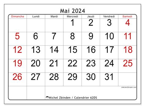 Calendrier Mai 2024 62ds Michel Zbinden Be