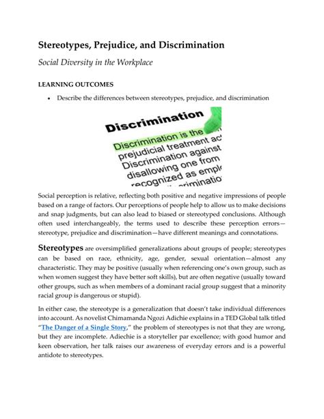 Stereotypes Prejudice Discrimination