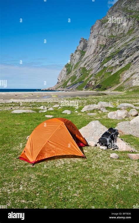 Scenic Campsite At Bunes Beach Moskenesoy Lofoten Islands Norway