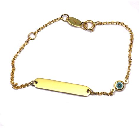 Bracelet Gold ID Chain Bracelet With Evil Eye 14K Solid
