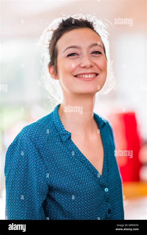 Portrait Of A Beautiful Young Brunette Woman In Her Thirties Stock