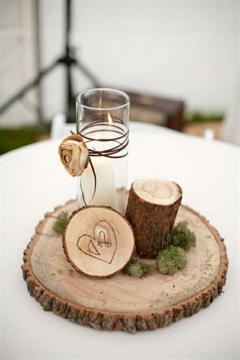 Simple Country Wedding Centerpiece With Tree Stumps Emmalovesweddings