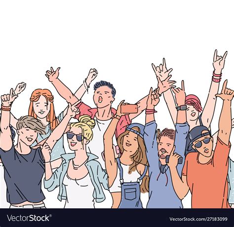 Cartoon Crowd People At Music Festival Or Rock Vector Image