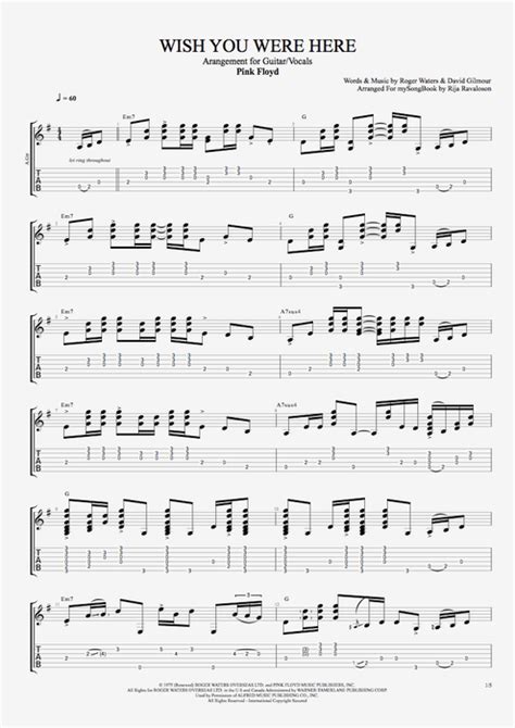 Wish You Were Here By Pink Floyd Guitarvocals Guitar Pro Tab