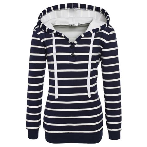 Angvns Ladies Women Casual Hooded Long Sleeve Striped Pullover Hoodies