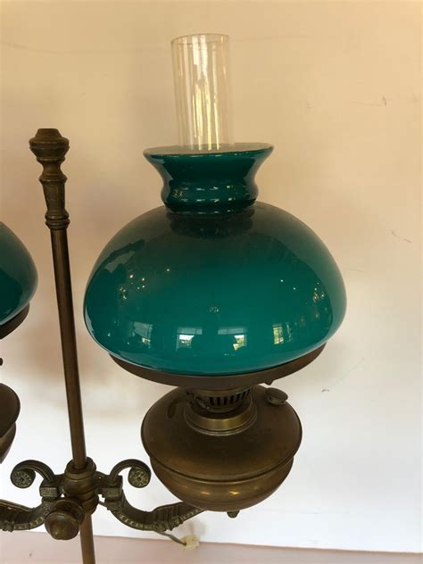 Most table oil lamps glass are made out of hard stone, such as granite, and are often sandblasted and finished. Electrified Bronze and Double Cased Green Glass Lampshade ...