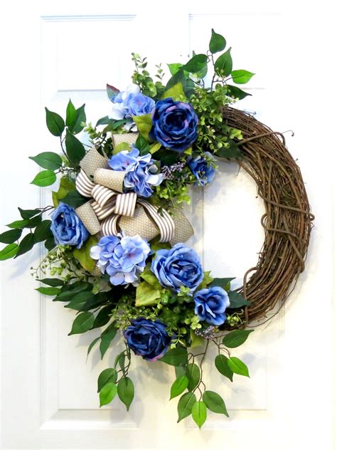 Hydrangea Wreath Everyday Wreath For Front Door Blue Floral Wreath
