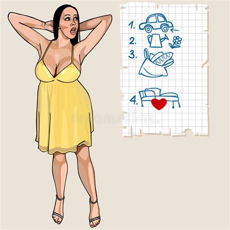 Сексуальная девушка с большими грудями мечтая о списке подарков Иллюстрация вектора