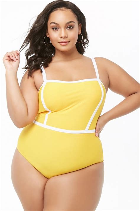 contrast trim one piece swimsuit cheap forever 21 swimsuits 2019 popsugar fashion photo 62
