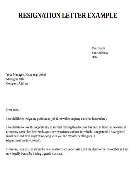 Free Sample Resignation Letter For New Job In Pdf Ms Word