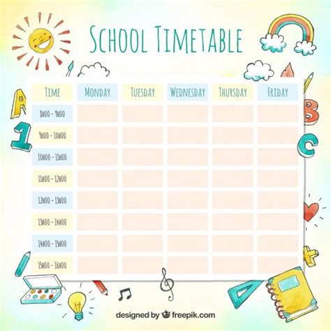 Free Vector Lovely Watercolor School Timetable Template School