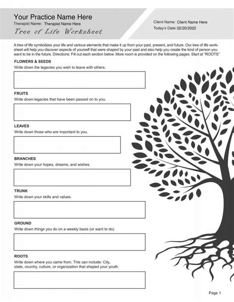 Tree Of Life Worksheet Pdf Therapybypro