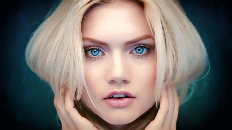Wallpaper Face Women Model Blonde Blue Eyes Closeup Fashion