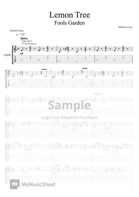 Fools Garden Lemon Tree Lemon Tree Fools Garden Easy Guitar Fingerstyle Guitar Tab Sheets