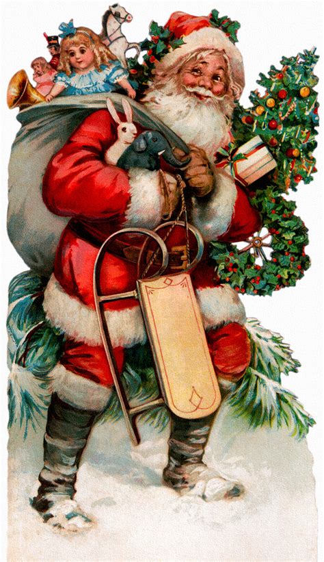 Vintage Santa Claus With Sleigh And Toys