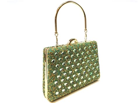 Shiny Light Green Clutch Bag With Removable Chain Gold Frame Etsy