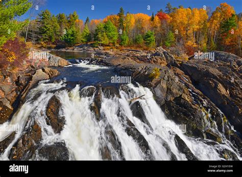 Aux Sables River Flows Into A Waterfall Near Massey Chutes Provincial