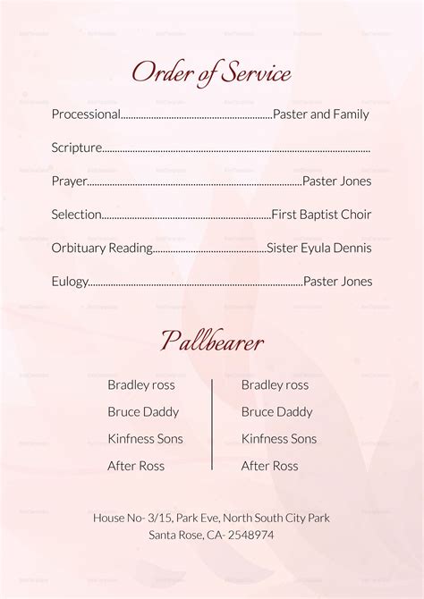 Free Printable Funeral Order Of Service Template Printable Templates