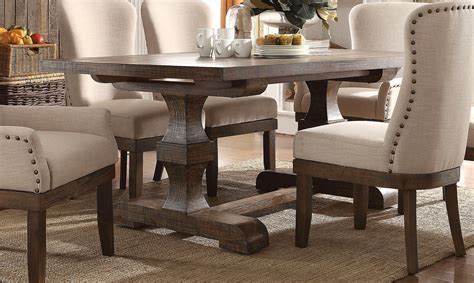 For a dining room, we would need a dining set in order to make dining possible. Leonel 72" Trestle Dining Table in Brown Distressed Wood ...