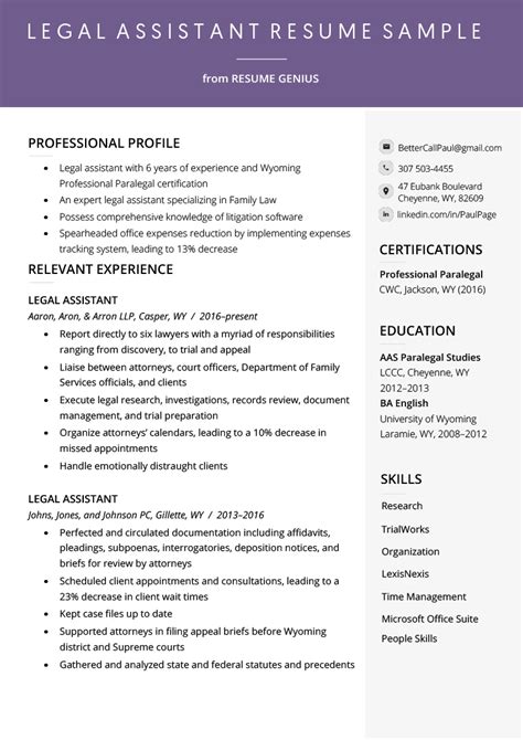 Create a professional resume for a legal assistant quick & easy builder free download sample expert writing tips from getcoverletter. Legal Assistant Resume Example & Writing Tips | Resume Genius