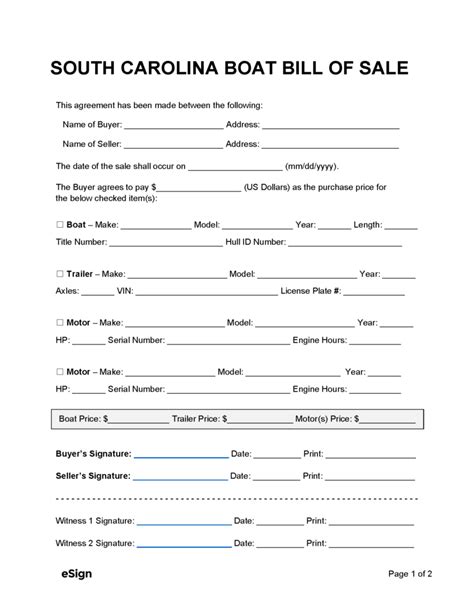Free South Carolina Bill Of Sale Forms Pdf Word