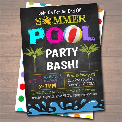 Editable End Of Summer Pool Party Invitation Printable Digital Invite