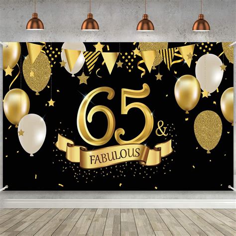 65th Birthday Black Gold Party Decoration Large Fabric