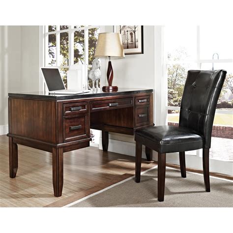 chamberlain writing desk black top dark cherry wood