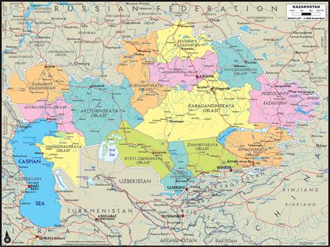 Kazakhstan Political Wall Map