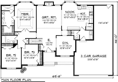 3 Bedroom Ranch Floor Plans First Floor Plan Of Ranch House Plan