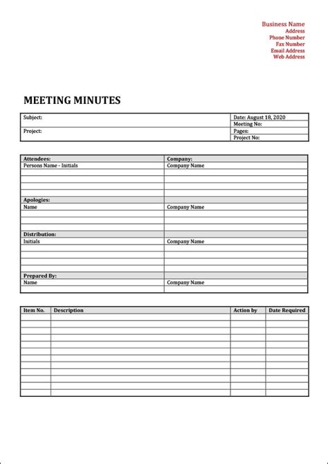meeting minutes template capture  meeting details accurately